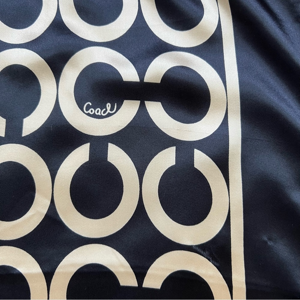 Coach Silk Scarf Black/Champagne Gold Op Art Signature C Monogram - Picture 8 of 11